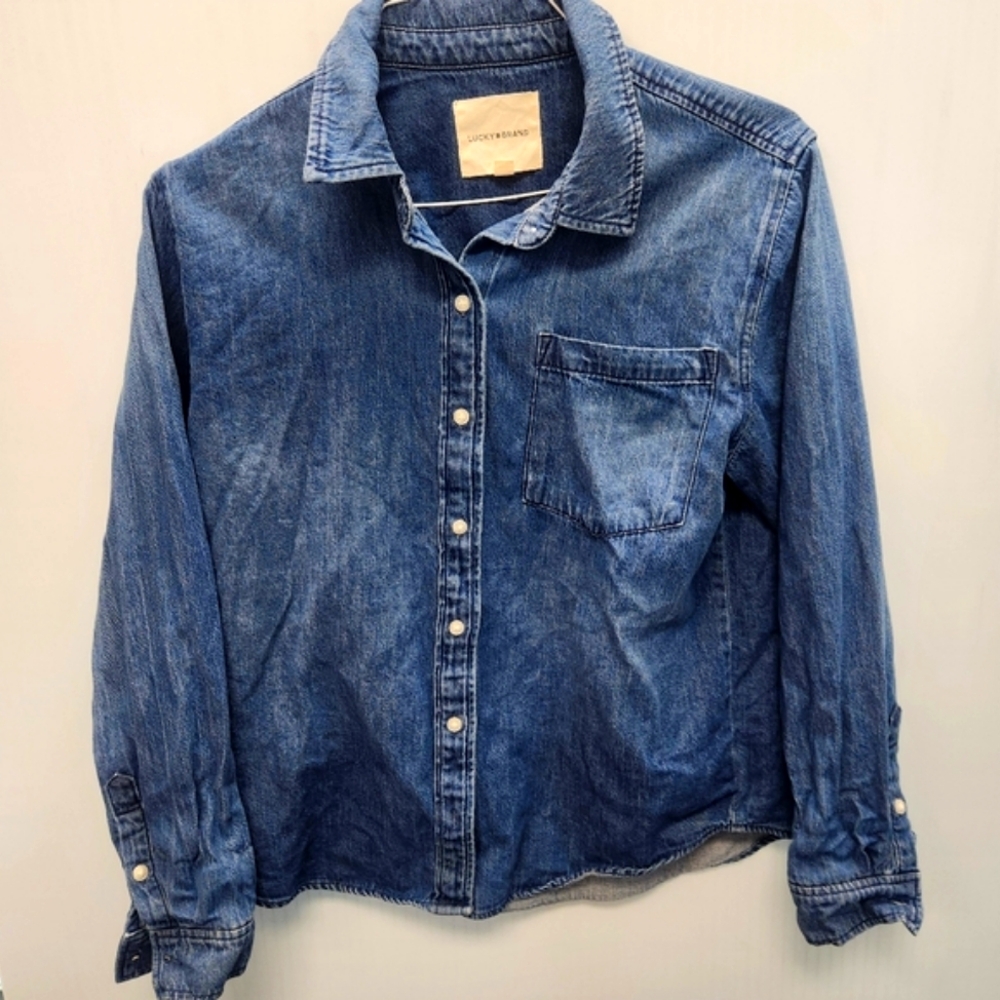 Lucky Brand Medium Women's Blue Denim Button-down Shirt